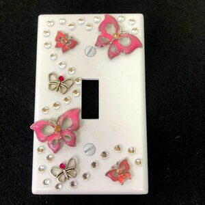 💕2/$25💕 Pink & Silver Butterflies Light Switch Plate Cover Handcrafted